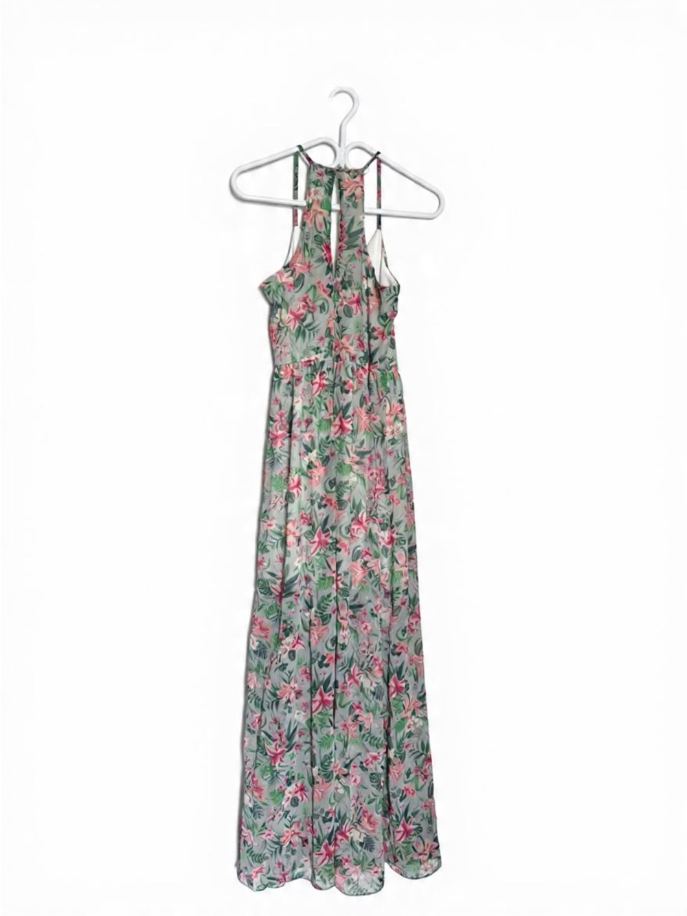 Floral Halter Maxi Dress in Green and Pink